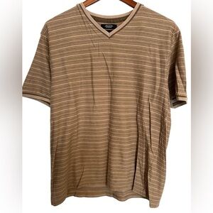 Pierre Cardin Pima Cotton Men's Striped V-Neck T-Shirt Brown size medium